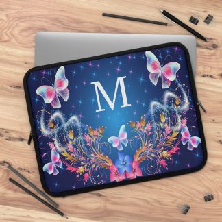 Butterfly and monogram laptop sleeve case